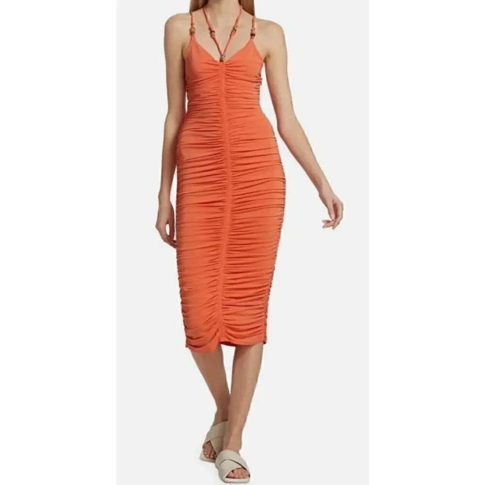 ALC Allegra Ruched Bead Embellished Midi Dress in Sangria NWT Size X-Large